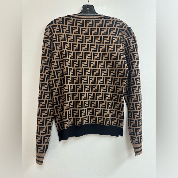 Fendi FF Motif Monogram Jacquard Long Sleeve Sweater in Brown - Picture 7 of 10